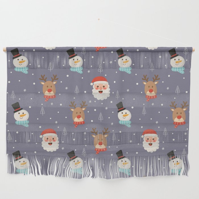 Christmas Characters Seamless Pattern on Purple Background Wall Hanging