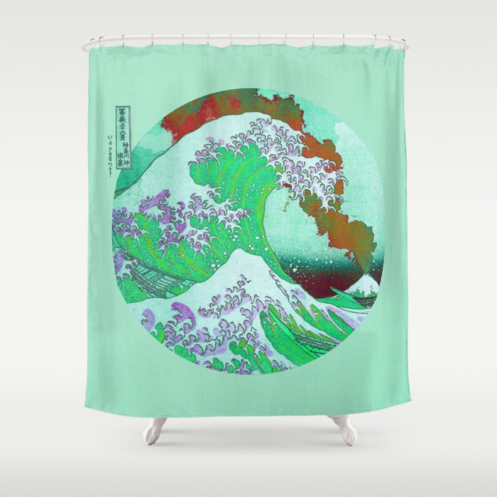 Great Wave Off Kanagawa Mount Fuji Eruption Japanese Art Shower Curtain