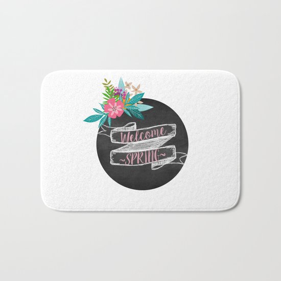 Welcome Spring chalkboard Bath Mat