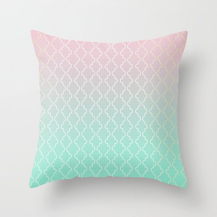 Moroccan pattern with mint, pink and gold Throw Pillow
