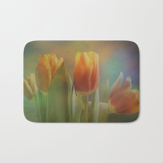 Painterly spring tulips on an abstract background Bath Mat