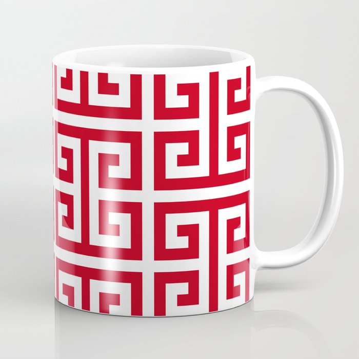 Pomegranate Red and White Greek Key Pattern Coffee Mug