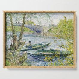 Impressionist Painting Fishing in Spring, the Pont de Clichy (Asnières) (1887) by Vincent Van Gogh Serving Tray