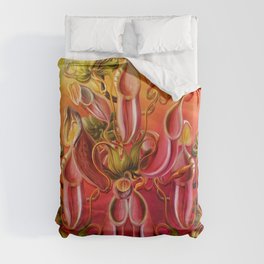 "Pink inspiration in Haeckel's floral botany" Duvet Cover | Haeckel, Inspiration, Painting, Acrylic, Yellow, Plants, Colorful, Marcanton, Orange, Nature 