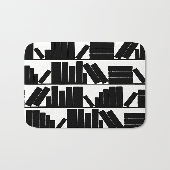 Library Book Shelves, black and white Bath Mat