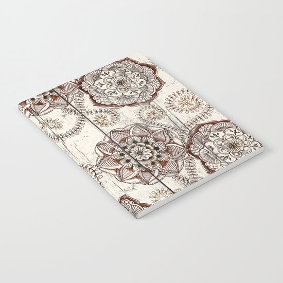 Coffee & Cocoa - brown & cream floral doodles on wood Notebook