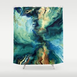 Marbled Ocean Abstract, Navy, Blue, Teal, Green Shower Curtain