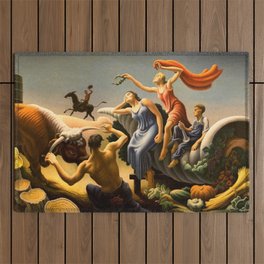 The Fruited Plain, Achelous and Hercules Mural Panel 3 landscape painting by Thomas Hart Benton Outdoor Rug