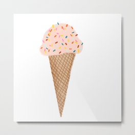 Pink Ice Cream with Rainbow Sprinkles Metal Print | Illustration, Treat, Gelato, Modern, Drawing, Sweets, Colorful, Dessert, Scoop, Pink 