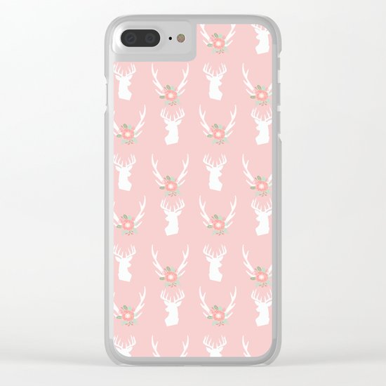 Deer head silhouette with antler flower floral bouquet minimal nursery home decor Clear iPhone Case