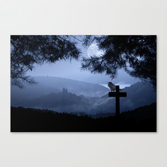 Castle in a foggy night Canvas Print