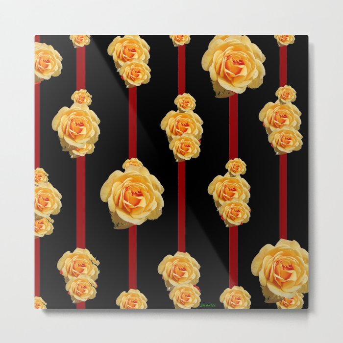 Contemporary Peach Color Roses On Black Metal Print