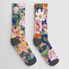 Floral pattern on a blue  dark background  Socks