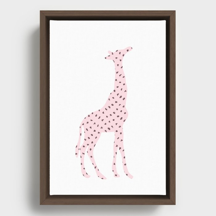 Abstract Pink and Brown Spotted Giraffe Framed Canvas