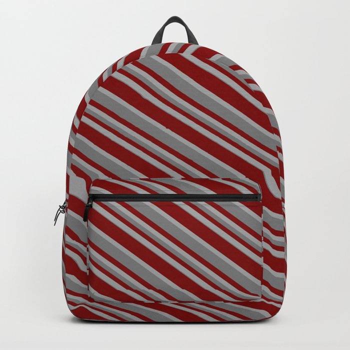 Maroon, Dark Grey & Gray Colored Lined Pattern Backpack