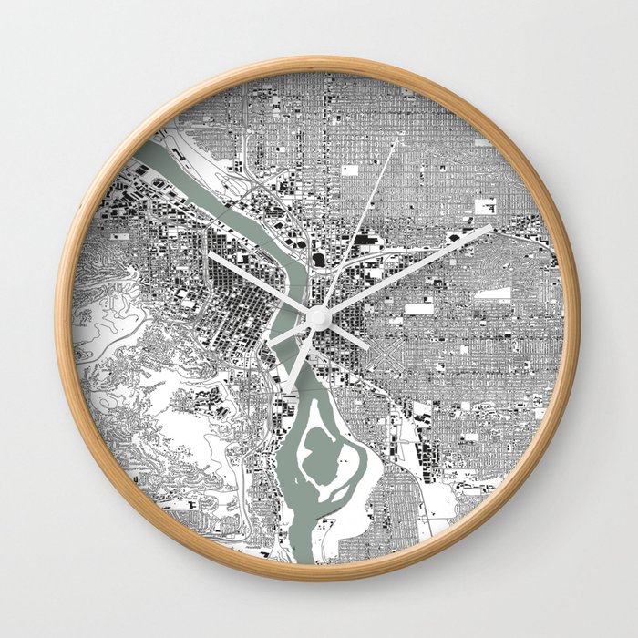 Portland, OR City Map Black/White Wall Clock