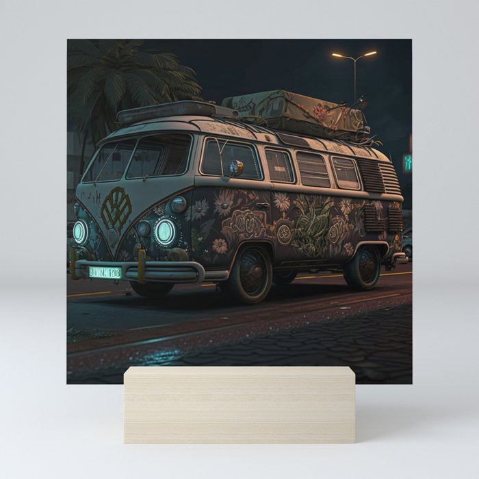 Vintage Van on the Streets of São Paulo 10: A Series of Digital Illustrations that Blend the Past with the Present. Mini Art Print