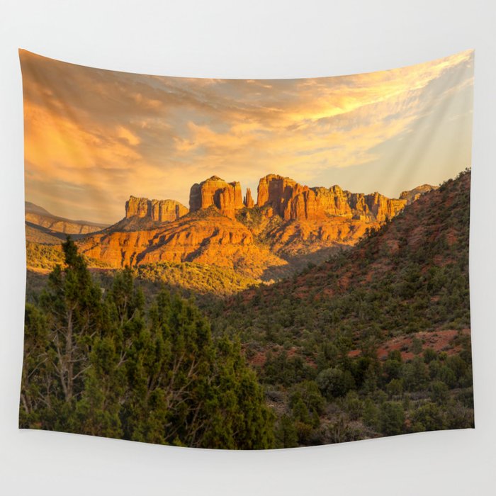 The West - Cathedral Rock at Sunset in Sedona Arizona Wall Tapestry