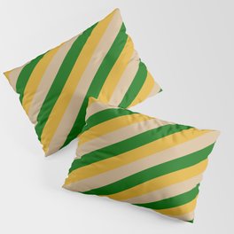 [ Thumbnail: Goldenrod, Tan & Dark Green Colored Lined Pattern Pillow Sham ]
