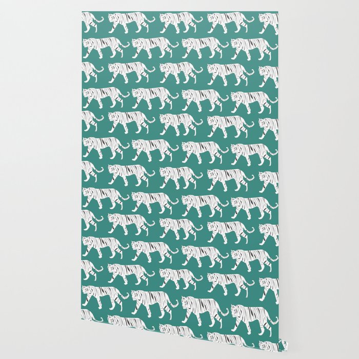 Tiger Print Teal Wallpaper By Katsillustration Society6
