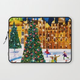 Gold Pink Christmas Winter Ice Skating Laptop Sleeve