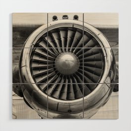Vintage Airplane Turbine Engine Black and White Photography / black and white photographs Wood Wall Art