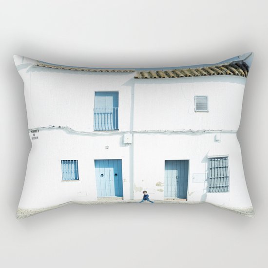 White and blue town Rectangular Pillow