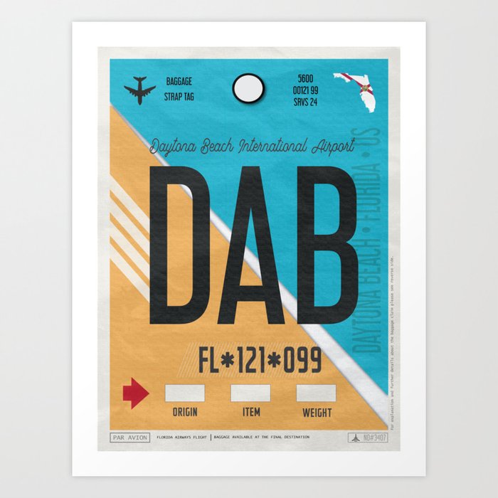 Vintage Daytona Beach Florida Luggage Tag Poster Art Print by