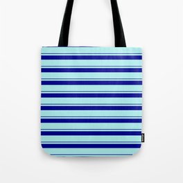 [ Thumbnail: Turquoise & Dark Blue Colored Stripes/Lines Pattern Tote Bag ]