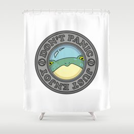 Frog in Porthole "Don't Panic Just Enjoy" Shower Curtain