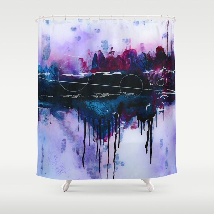 Dawn, pink and fushia black and blue acrylic abstract artwork Shower Curtain