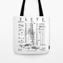 Flute Vintage Patent Flutist Flautist Drawing Print Tote Bag