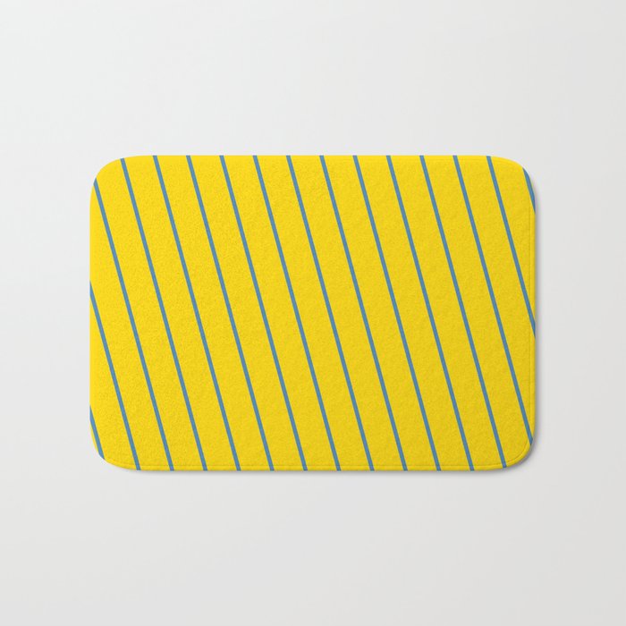Yellow & Blue Colored Lines Pattern Bath Mat