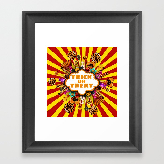 Halloween Trick or Treat Candy and sweets. Autumn october holiday tradition celebration poster. Vintage illustration isolated Framed Art Print