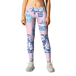 Chinoiserie Ginger Jar Collection No.7 Leggings | Romantic, Chinoiserie, Midcentury, Girlsroom, Pinkfloral, Pinkpreppy, Painting, Shabbychic, Delft, Hollywoodregency 