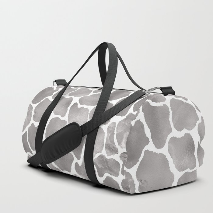 Hipster Glam Silver White Giraffe Animal Print Duffle Bag