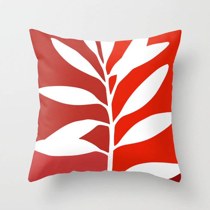Floral Leaves Abstract Mosaic Red White Matisse Inspired Throw Pillow