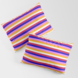 [ Thumbnail: Colorful Violet, Orange, Mint Cream, Crimson, and Blue Stripes/Lines Pattern Pillow Sham ]