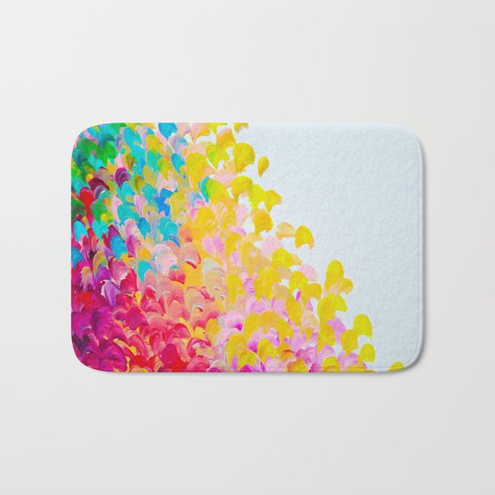 CREATION IN COLOR - Vibrant Bright Bold Colorful Abstract Painting Cheerful Fun Ocean Autumn Waves Bath Mat