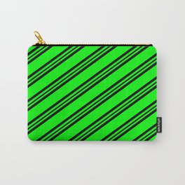 [ Thumbnail: Lime & Black Colored Lines Pattern Carry-All Pouch ]