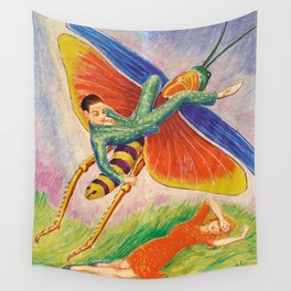 Grasshoppin' portrait of amorous couple in the meadow surrealism painting by Nils Dardel Wall Tapestry