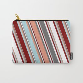 [ Thumbnail: Colorful Dim Grey, Dark Salmon, Powder Blue, Maroon & White Colored Pattern of Stripes Carry-All Pouch ]