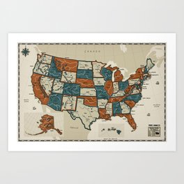 USA Vintage Map Art Print