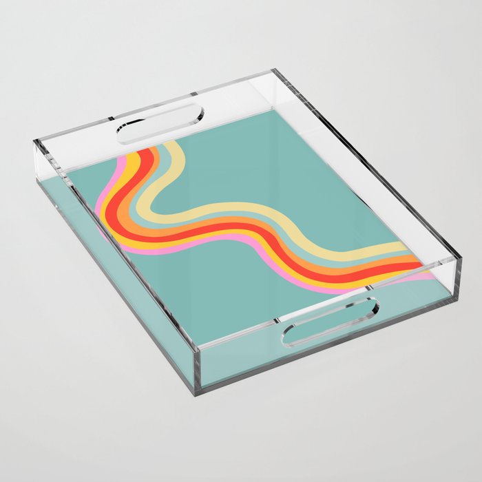 Groovy 70s Retro Rainbow Flow on Blue Acrylic Tray