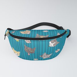 Cats with Paws Pattern/Hand-drawn in Watercolour/Blue Stripe Background Fanny Pack