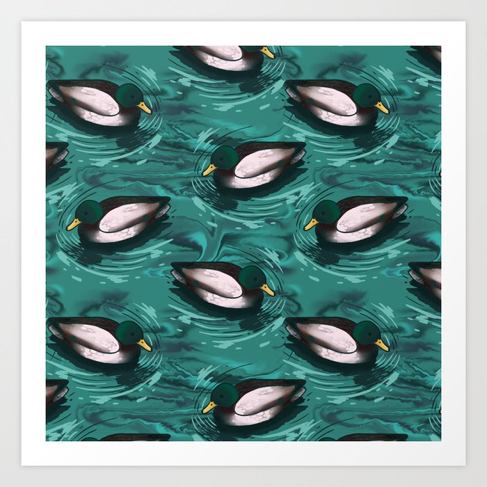 Mallards Swimming in the Water Pattern Art Print