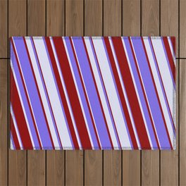 [ Thumbnail: Medium Slate Blue, Lavender & Dark Red Colored Stripes/Lines Pattern Outdoor Rug ]