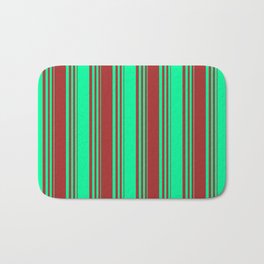 [ Thumbnail: Green & Brown Colored Striped/Lined Pattern Bath Mat ]