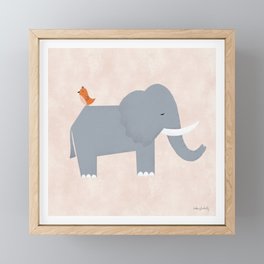 Elephant and Birdie Framed Mini Art Print