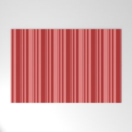 [ Thumbnail: Red and Light Coral Colored Striped/Lined Pattern Welcome Mat ]